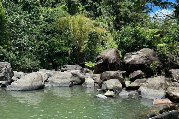 water next to the rock