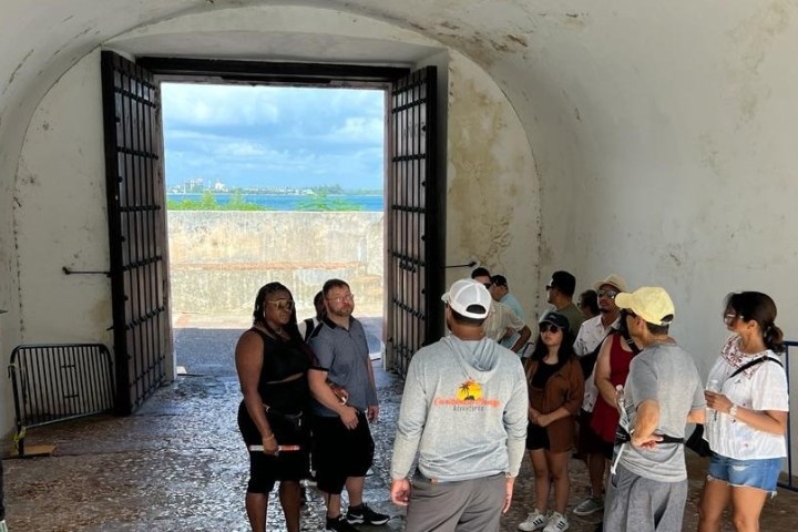 a group of people standing in a room